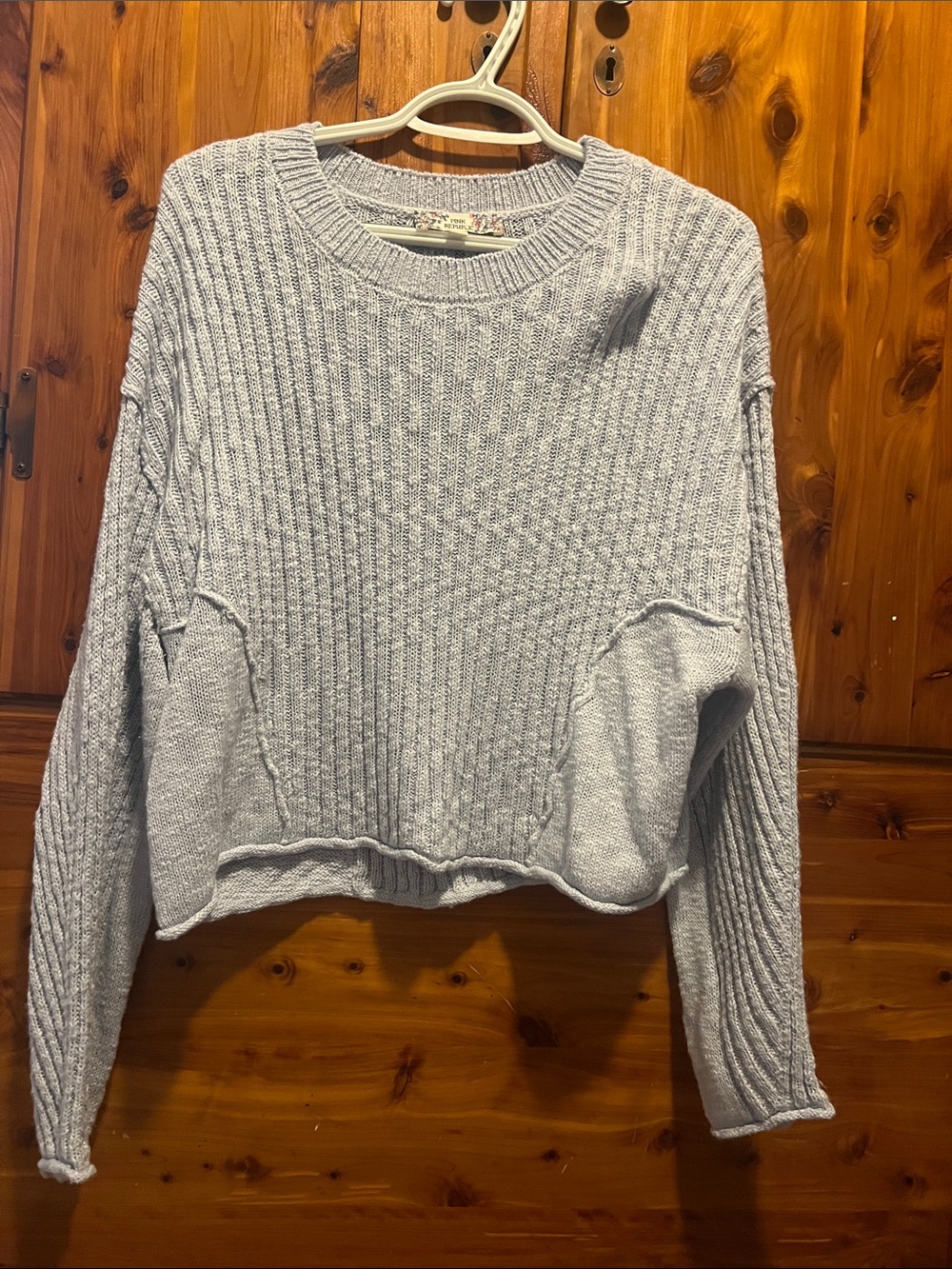 Pink Republic Light Gray Ribbed Crewneck Sweater
